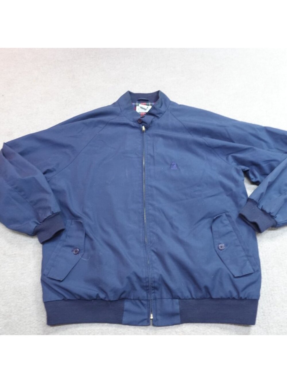 Vintage Izod Jacket Large Blue Plaid Lined Windbreaker Bomber Harrington